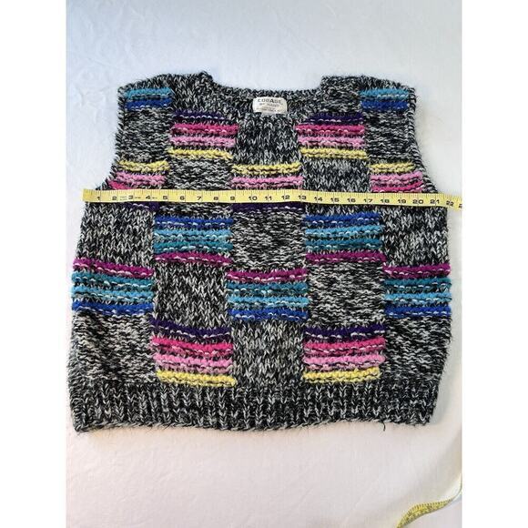 VTG Sweater Vest Hand Knit Gray Mohair Rainbow SZ LG Artsy Indie Grunge - Picture 5 of 6